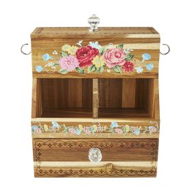 Acacia Wood Coffee Pod and Tea Bag Kitchen Organizer Drawer, Brown/Floral