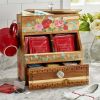 Acacia Wood Coffee Pod and Tea Bag Kitchen Organizer Drawer, Brown/Floral