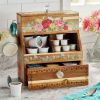 Acacia Wood Coffee Pod and Tea Bag Kitchen Organizer Drawer, Brown/Floral