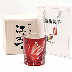 New Japanese Edo Kiriko Pine Crane Whiskey Glass (Color: Wine Red)