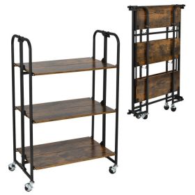 Mini Portable Kitchen Utility Serving Island Cart With Storage Shelves (type: Shelf Storage Rack, Color: Brown B)