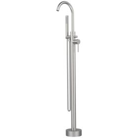 Freestanding Bathtub Faucet Tub Floor Mount Bathroom Faucets Brass Single Handle with Hand Shower High Flow Rate Max 6 GPM (Color: Brushed Nickel)